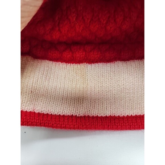 Vintage 80\'s 100% Wool Hat By Poppy Gall Red Knit Embroidered Floral Adjustable